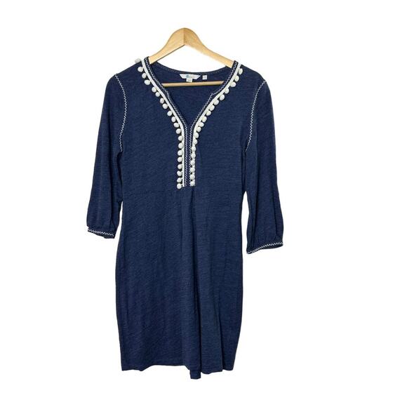 Boden Carina Navy Blue Pom Pom Tunic Dress Women's Size US 8L 8 Long - Picture 1 of 11